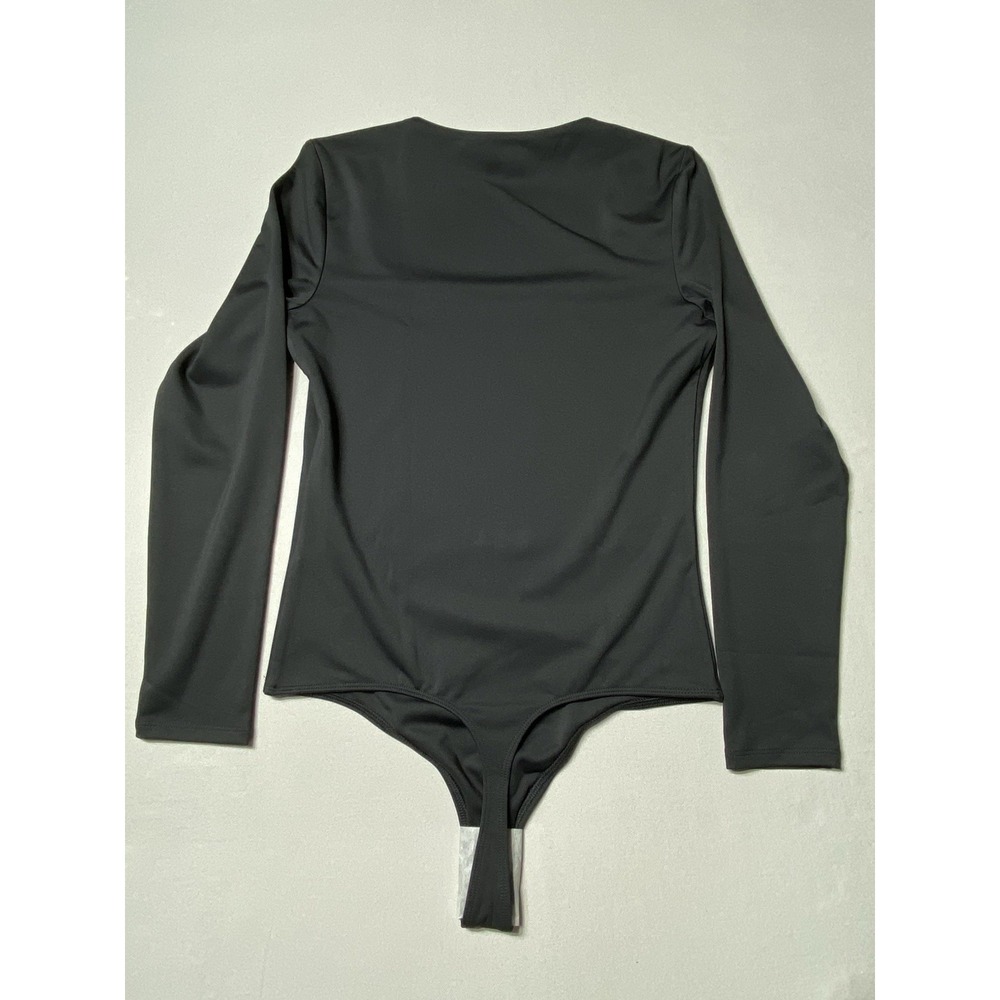 Express Body Contour Bodysuit Womens M Black Long Sleeve Square Neck Stretch - Picture 6 of 9